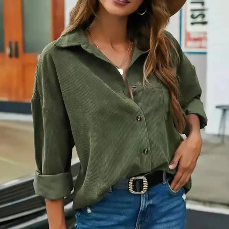 Camisa de manga larga de color liso de moda para mujer
