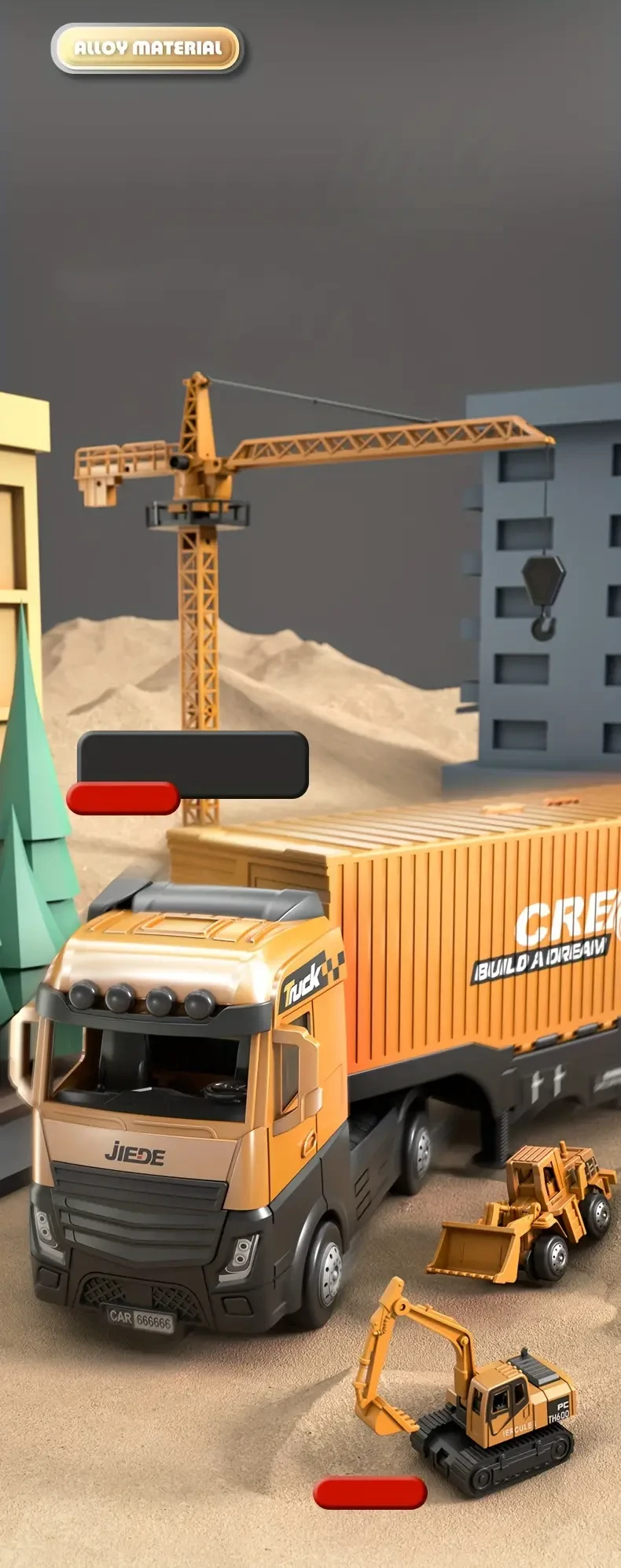 Juego de construcción de aleación para niños: minicargadoras manuales resistentes a la intemperie, camión y contenedor resistentes y extraíbles, ideal para niños de 3 a 6 años. Vehículos educativos para regalo de Navidad y Año Nuevo (sin batería).