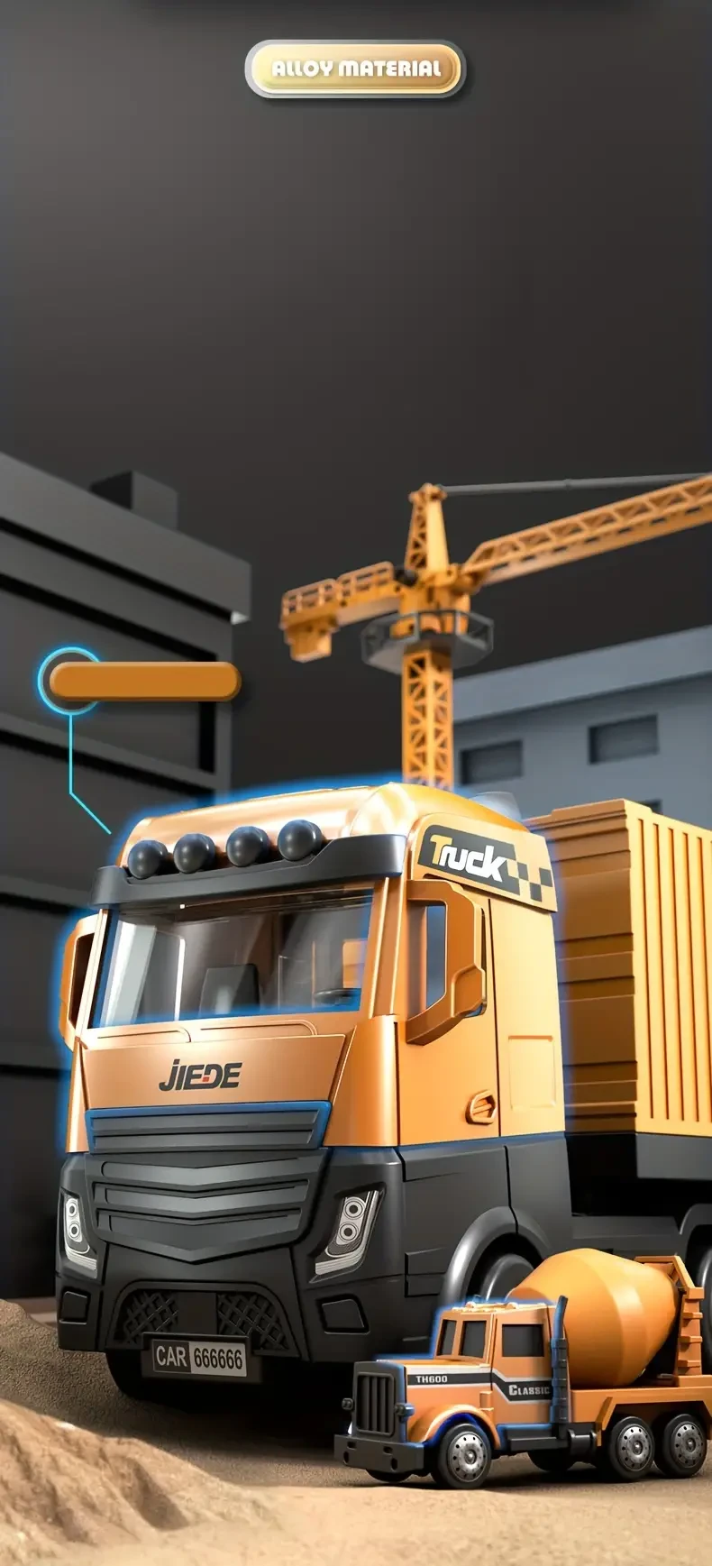 Juego de construcción de aleación para niños: minicargadoras manuales resistentes a la intemperie, camión y contenedor resistentes y extraíbles, ideal para niños de 3 a 6 años. Vehículos educativos para regalo de Navidad y Año Nuevo (sin batería).