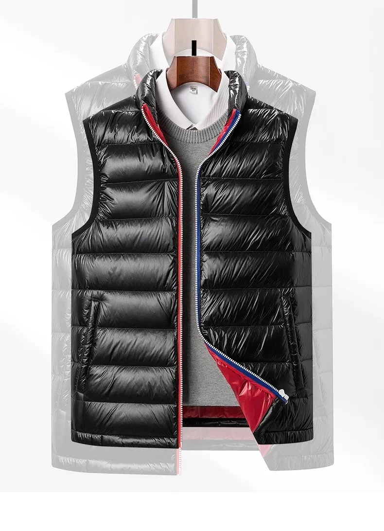 Chaleco de plumón de ganso para hombre de mediana edad, chaleco cálido para hombre, chaleco grueso con cuello alto, chaleco de invierno para hombre a juego, chaleco de moda para hombre, chaleco aislante de plumón de ganso, ropa de abrigo de invierno para