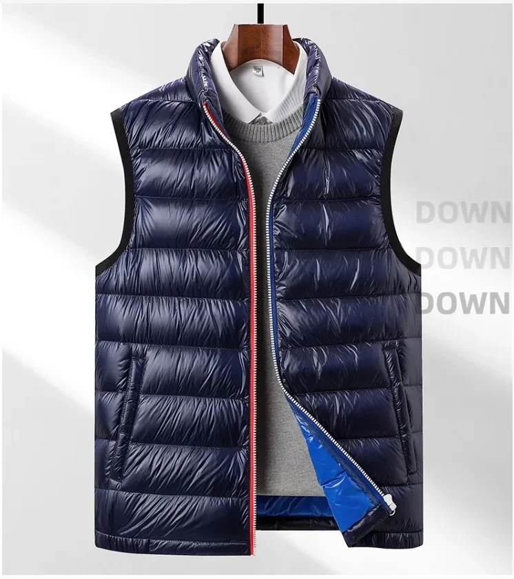 Chaleco de plumón de ganso para hombre de mediana edad, chaleco cálido para hombre, chaleco grueso con cuello alto, chaleco de invierno para hombre a juego, chaleco de moda para hombre, chaleco aislante de plumón de ganso, ropa de abrigo de invierno para