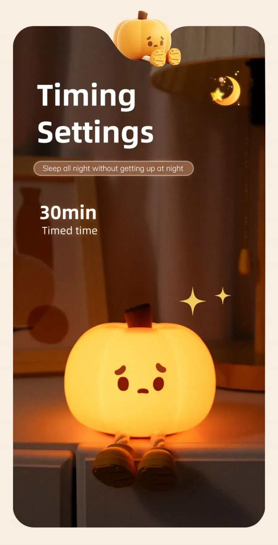 Lámpara de noche con forma de calabaza de Halloween, táctil y regulable, para decoración del hogar