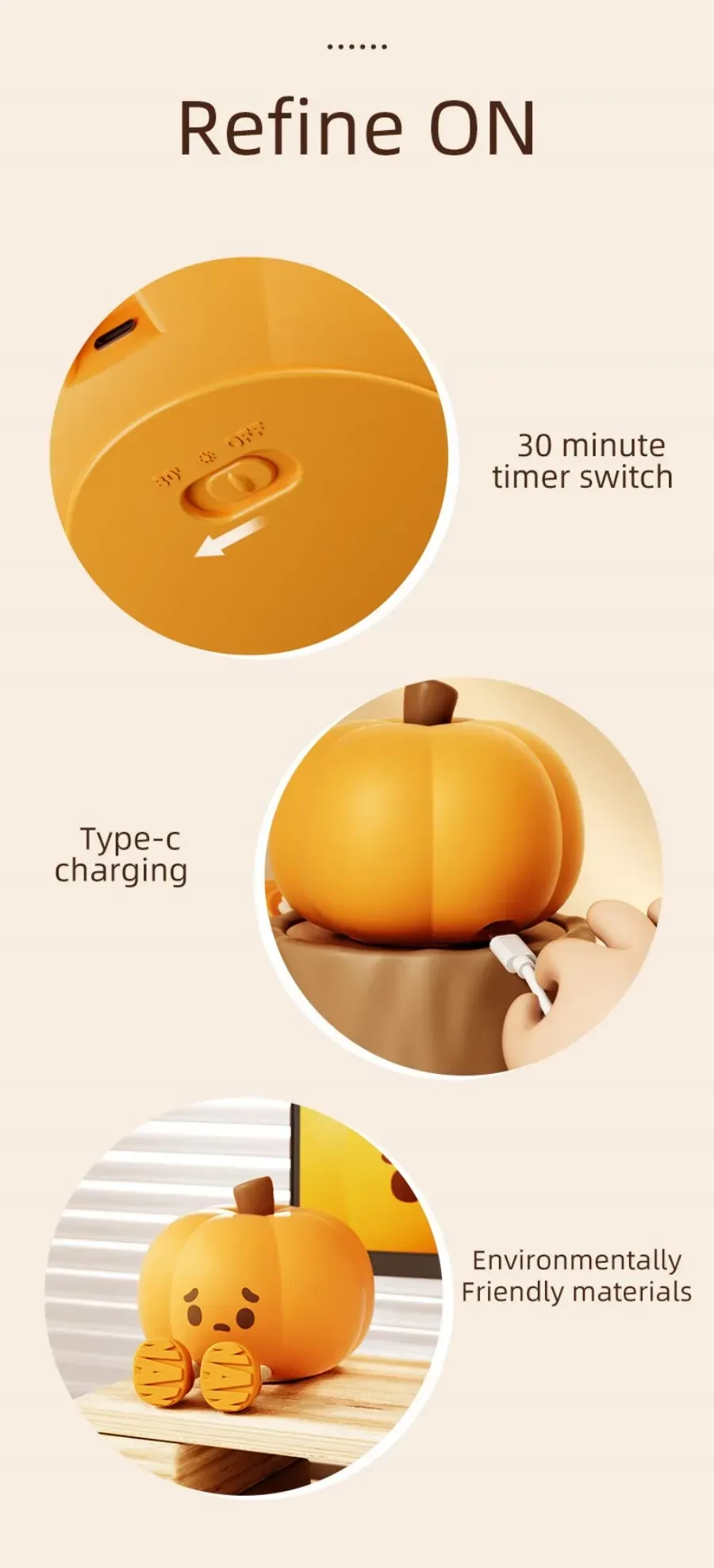 Lámpara de noche con forma de calabaza de Halloween, táctil y regulable, para decoración del hogar