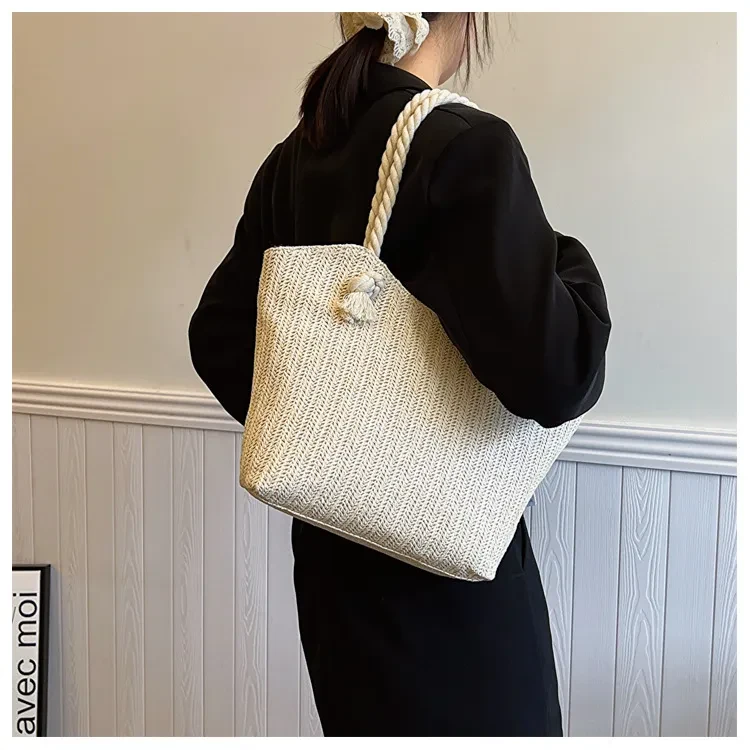Bolso de hombro de paja de gran capacidad para mujer