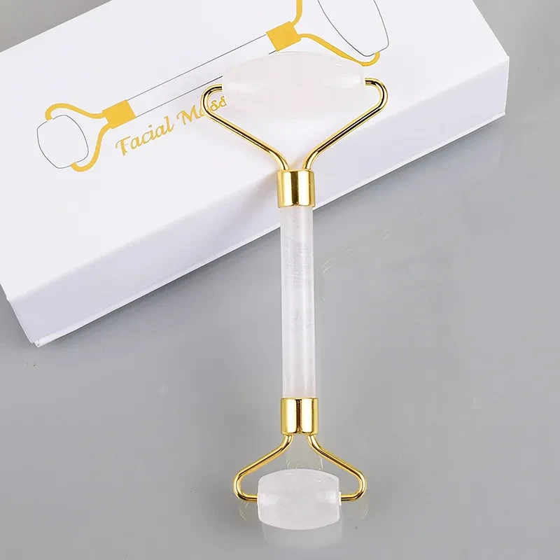 Masajeador de rodillos de piedra, instrumento de belleza de cristal transparente