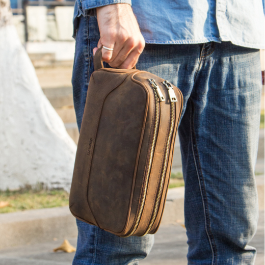 Cartera de mano vintage de cuero genuino para hombre con primera capa de cuero