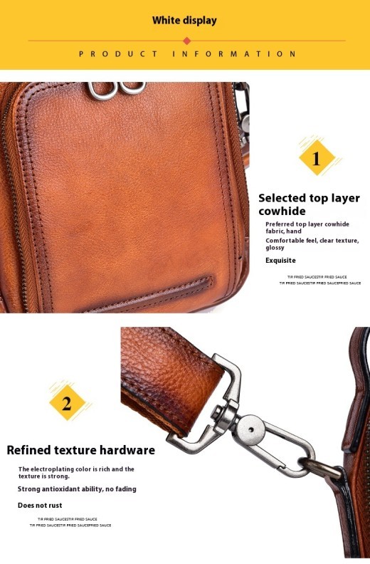 Bolso bandolera retro informal de piel de vaca para hombre
