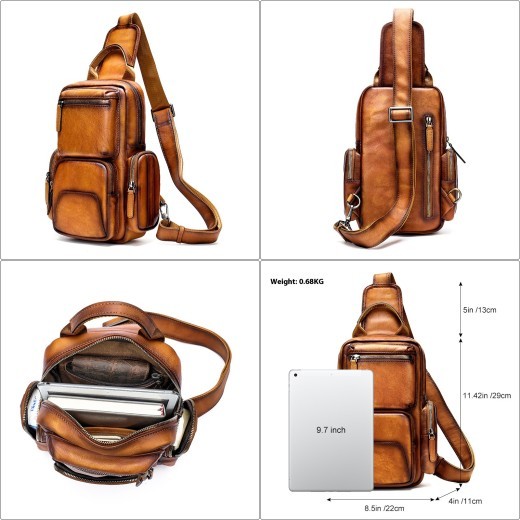 Bolso pequeño informal de primera capa de piel de vaca para hombre