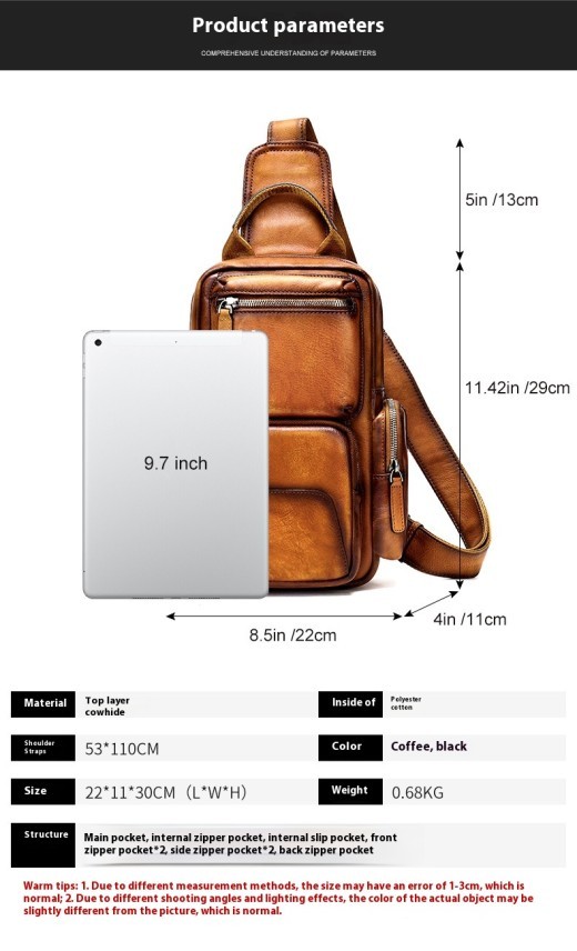 Bolso pequeño informal de primera capa de piel de vaca para hombre