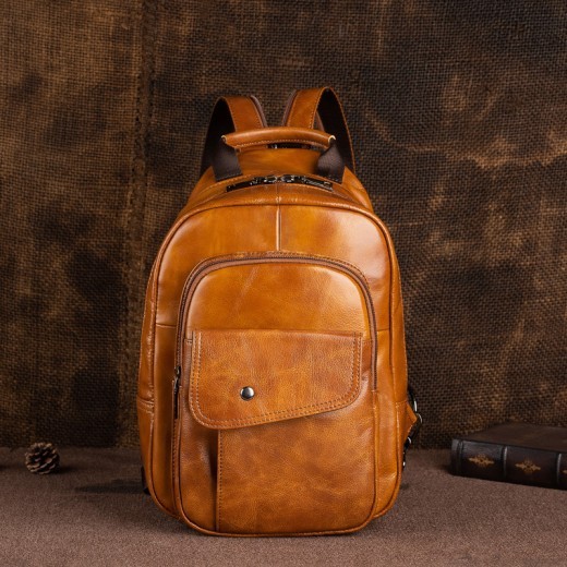 Bolso de viaje multifuncional de piel de vacuno de primera capa para hombre