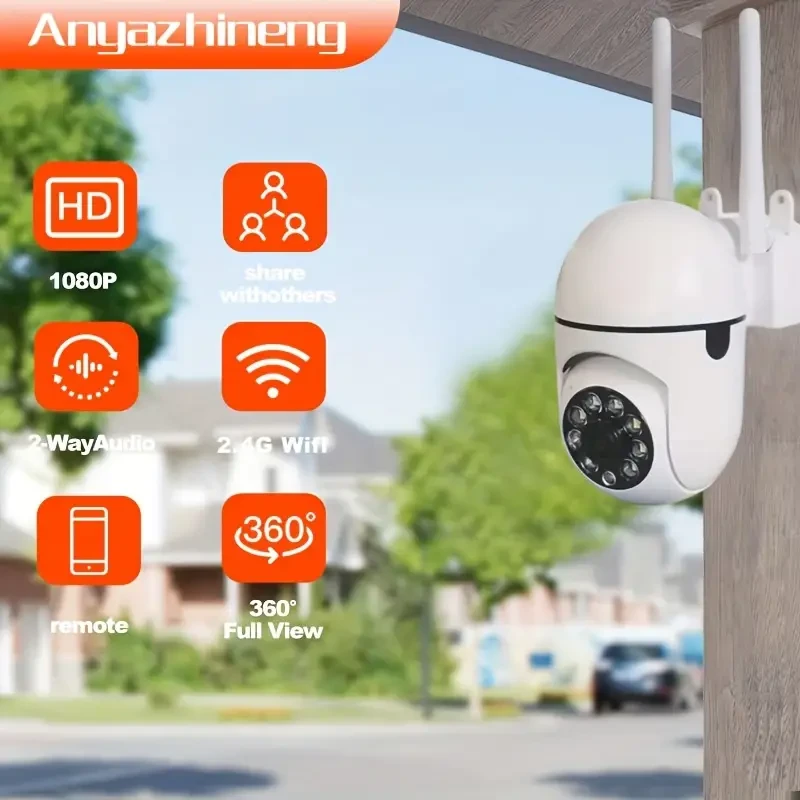 Cámara de seguridad con visión nocturna Anyazhineng HD - Vigilancia inteligente inalámbrica WiFi de 360 grados
