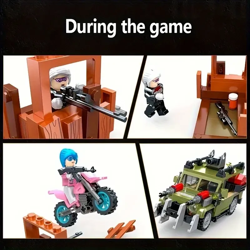 Juego de bloques de construcción de 363 piezas de camión armado con motocicleta, modelo para exhibición, regalo festivo, adorno, Halloween, Navidad, plástico, verde militar.