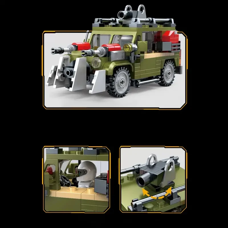 Juego de bloques de construcción de 363 piezas de camión armado con motocicleta, modelo para exhibición, regalo festivo, adorno, Halloween, Navidad, plástico, verde militar.