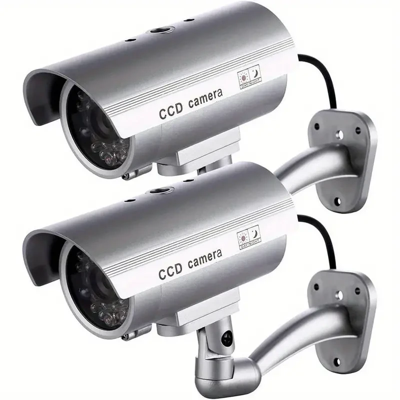 Paquete de 2 cámaras de seguridad ficticias realistas con LED: protección para interiores y exteriores