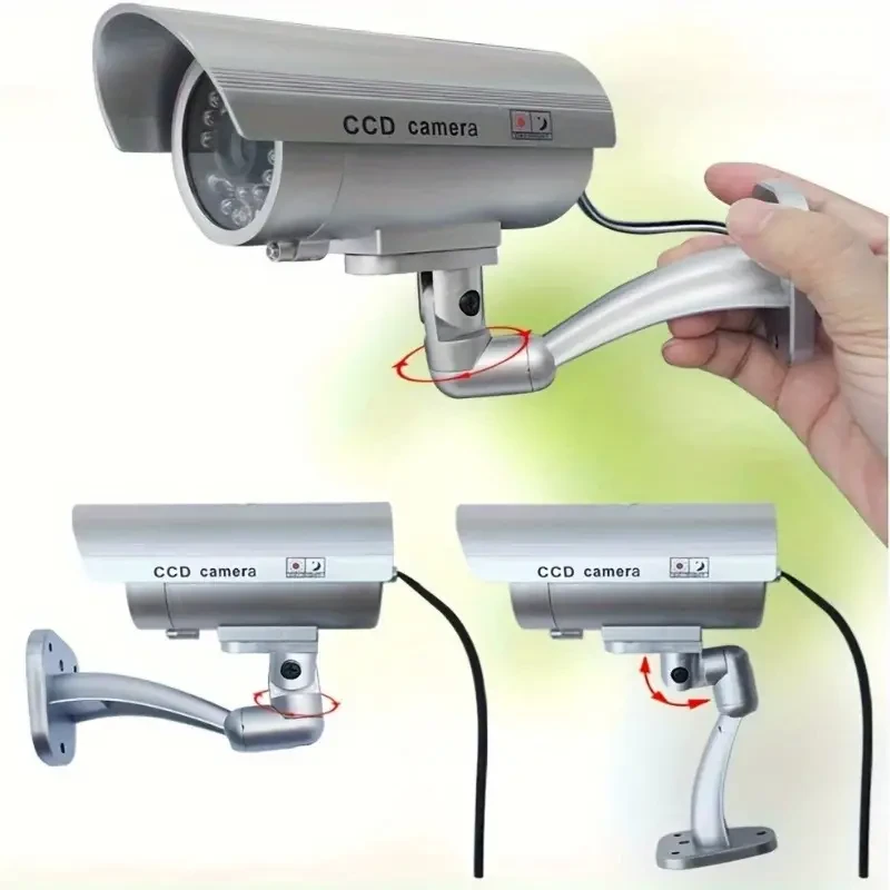Paquete de 2 cámaras de seguridad ficticias realistas con LED: protección para interiores y exteriores