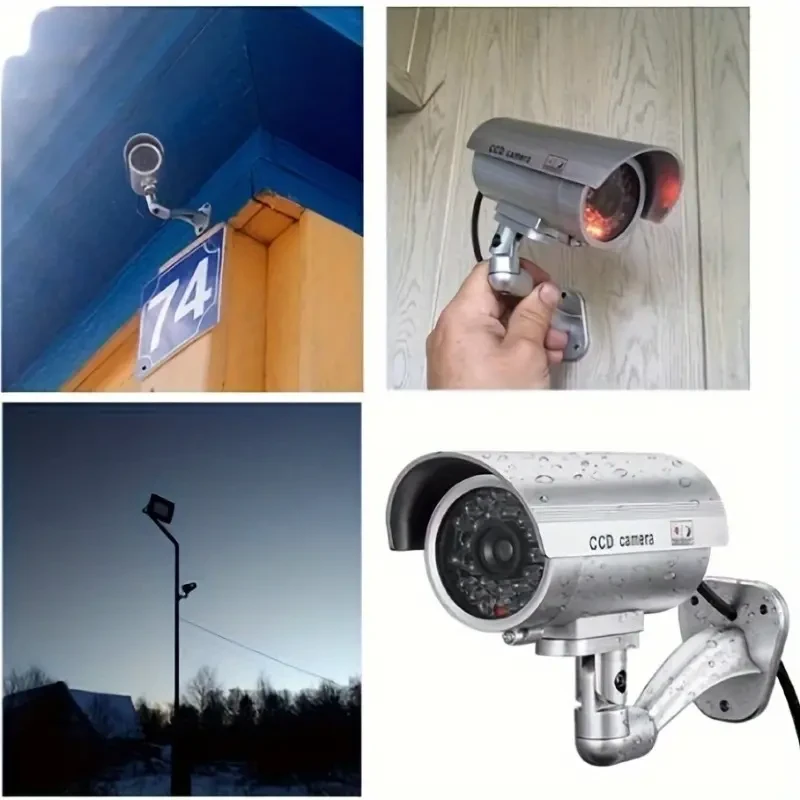 Paquete de 2 cámaras de seguridad ficticias realistas con LED: protección para interiores y exteriores