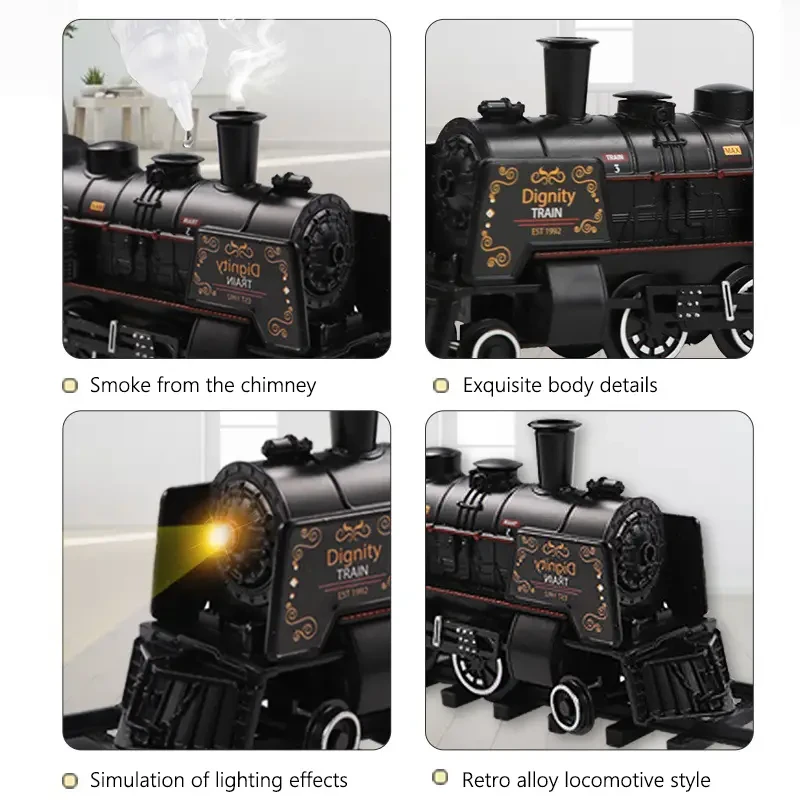 Tren eléctrico de metal de lujo para niños: trenes y tranvías con luces LED, sonidos realistas y construcción duradera. Regalo perfecto para niños en Halloween y Navidad.