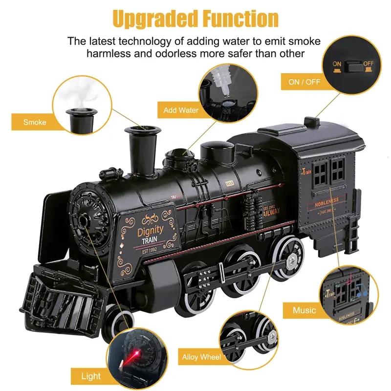 Tren eléctrico de metal de lujo para niños: trenes y tranvías con luces LED, sonidos realistas y construcción duradera. Regalo perfecto para niños en Halloween y Navidad.