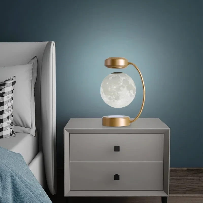 Lámpara flotante giratoria levitante con forma de luna LED 3D
