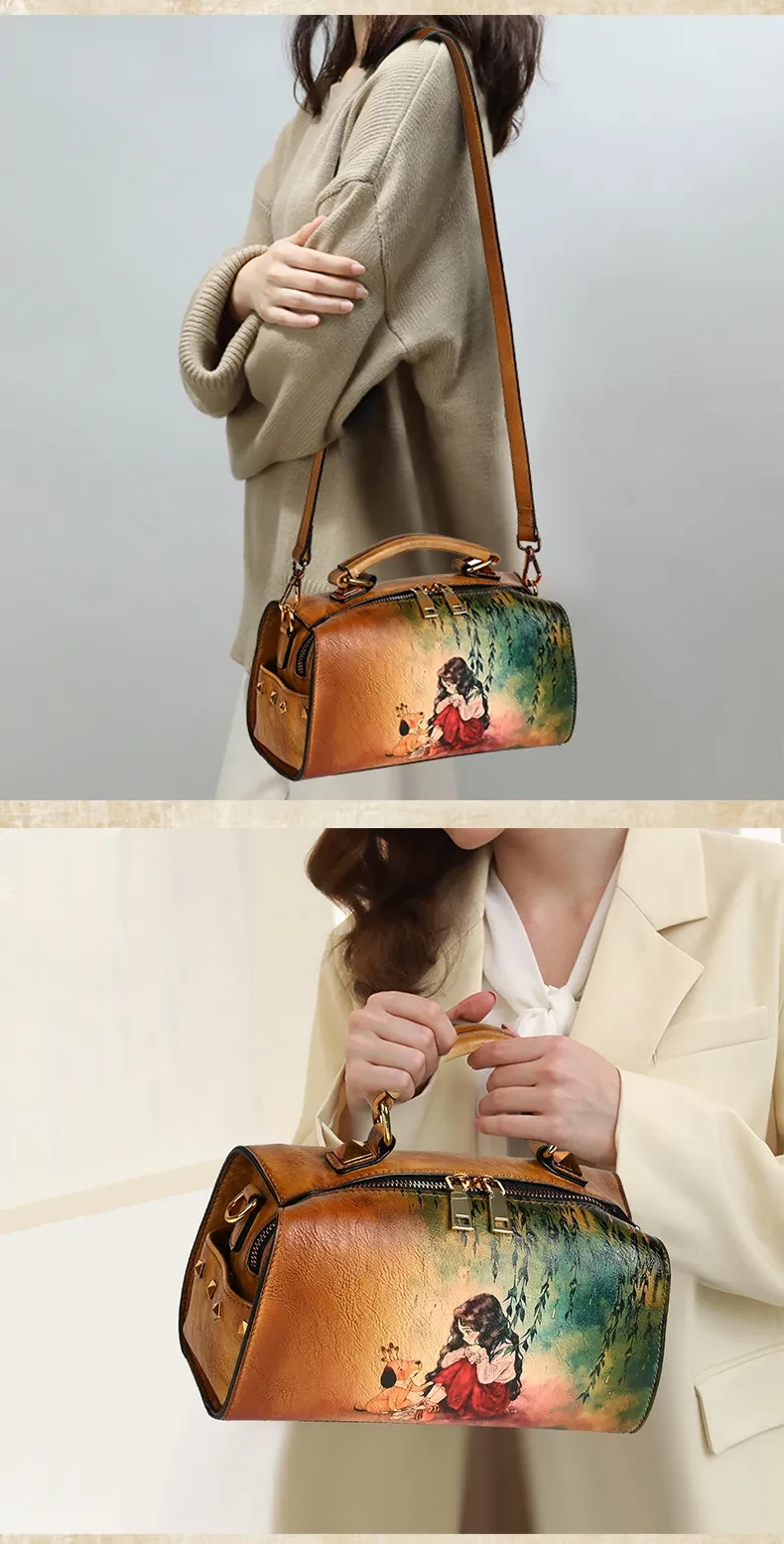 Bolso de mano multifuncional de un solo hombro con diseño de gradiente dibujado a mano para mujer, de gran capacidad y diagonal