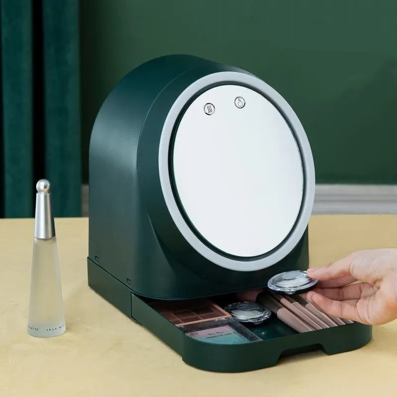 Espejo de maquillaje combinado con caja de almacenamiento y luz LED