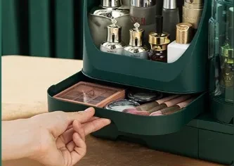 Espejo de maquillaje combinado con caja de almacenamiento y luz LED
