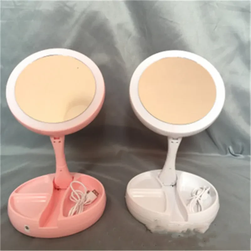 Espejo de maquillaje de nuevo estilo, espejo de maquillaje LED, espejo de maquillaje plegable con almacenamiento.