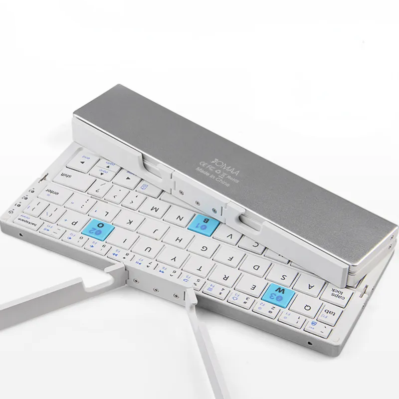 Teclado Bluetooth plegable BOW, teclado recargable, mini teclado inalámbrico plegable, teclado de aluminio con soporte para teléfono