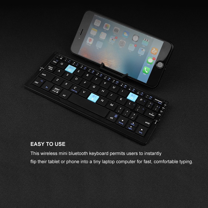 Teclado Bluetooth plegable BOW, teclado recargable, mini teclado inalámbrico plegable, teclado de aluminio con soporte para teléfono
