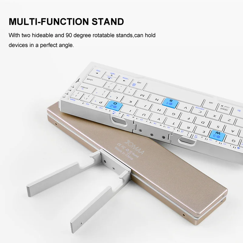 Teclado Bluetooth plegable BOW, teclado recargable, mini teclado inalámbrico plegable, teclado de aluminio con soporte para teléfono