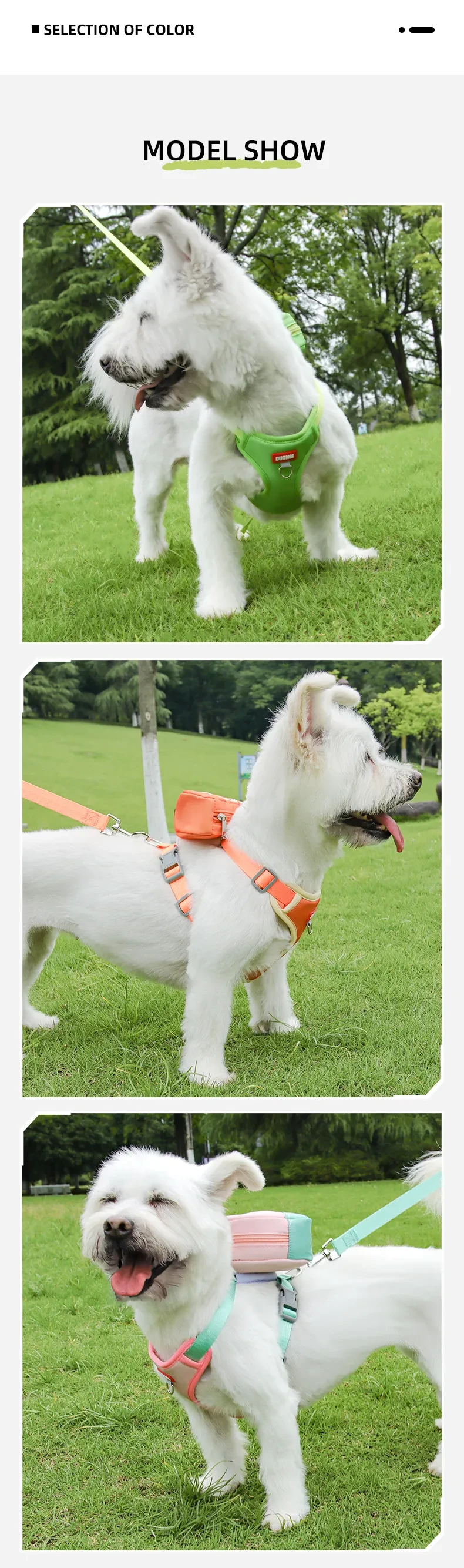 Bonita mochila de frutas con correa para el pecho para mascotas, antideslizante, suave y transpirable, con cuerda de tracción para perros y gatos.