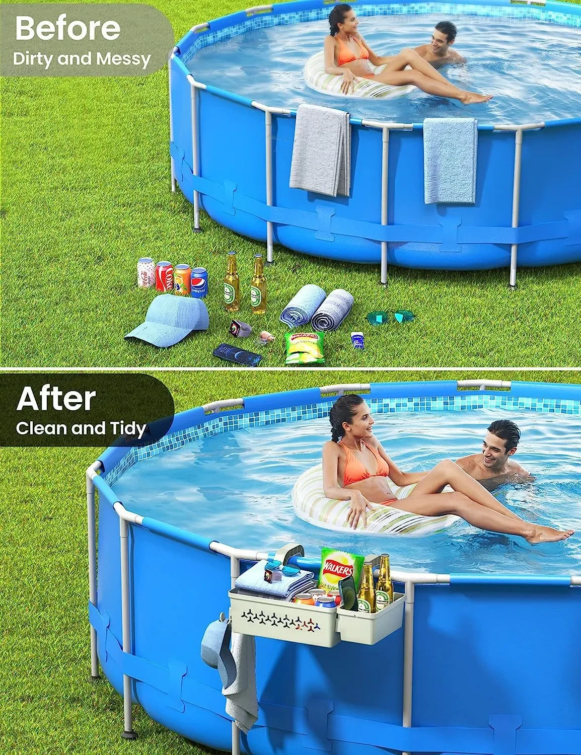 Cesta de almacenamiento para piscina, estante para guardar bebidas y cerveza junto a la piscina