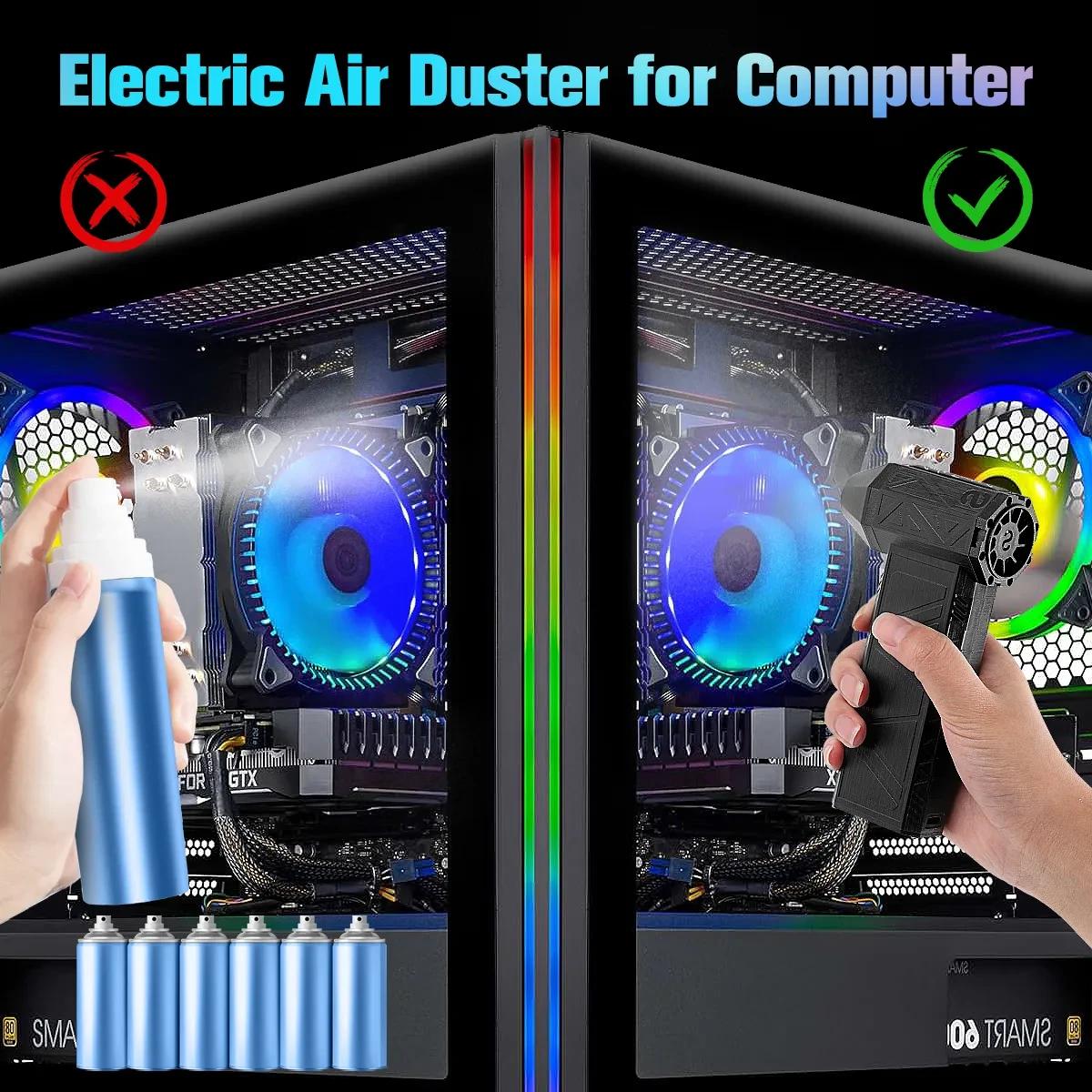 Plumero de aire eléctrico inalámbrico para teclado con batería grande de 8000 mAh y soplador de aire comprimido ajustable de 130 000 RPM para computadora, ideal para coche, interior, exterior y hogar.