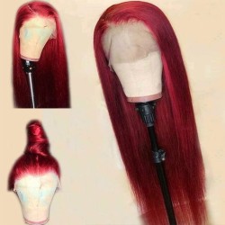 Pelucas de cabello humano con frente de encaje burdeos Peluca de cabello humano rojo