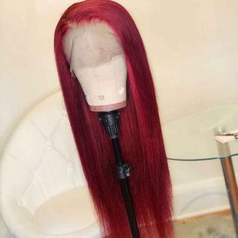 Pelucas de cabello humano con frente de encaje burdeos Peluca de cabello humano rojo
