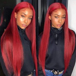 Pelucas de cabello humano con frente de encaje burdeos Peluca de cabello humano rojo