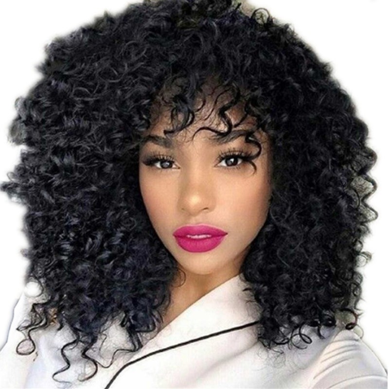 Fabricantes de pelucas europeas y americanas, pelucas africanas de cabello corto y rizado para mujeres, flequillos pequeños y esponjosos, pelucas de cabello largo y rizado, pelucas.