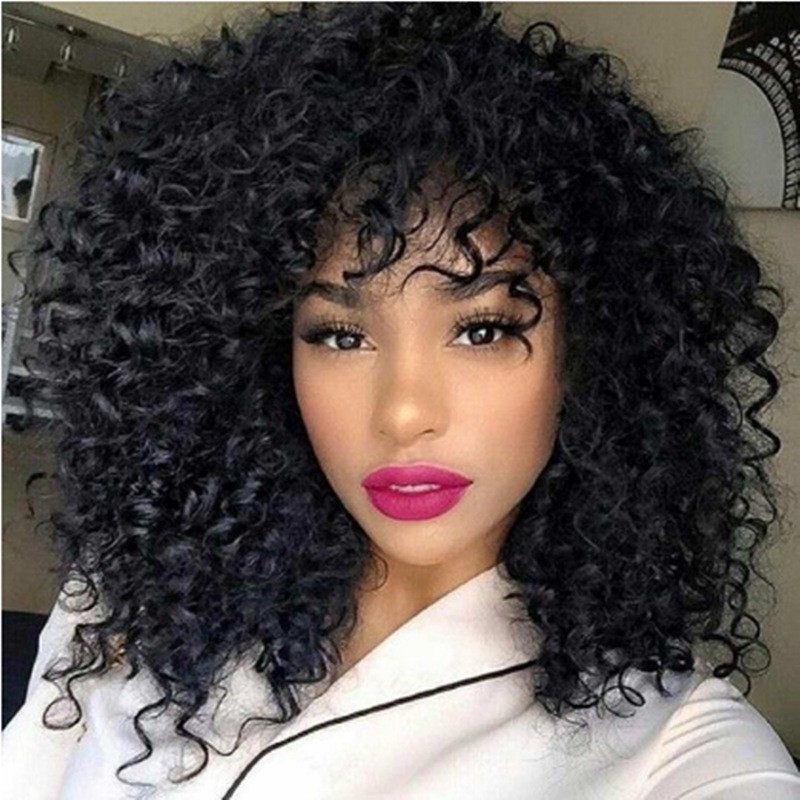 Fabricantes de pelucas europeas y americanas, pelucas africanas de cabello corto y rizado para mujeres, flequillos pequeños y esponjosos, pelucas de cabello largo y rizado, pelucas.