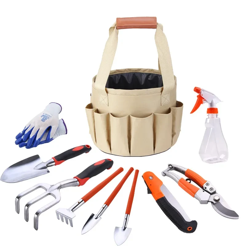 Mini herramientas para bonsái, kit de herramientas manuales de jardinería con bolsa de mano, codo, rama, clavo, rastrillo, pala, maceta para rociar para jardineros.