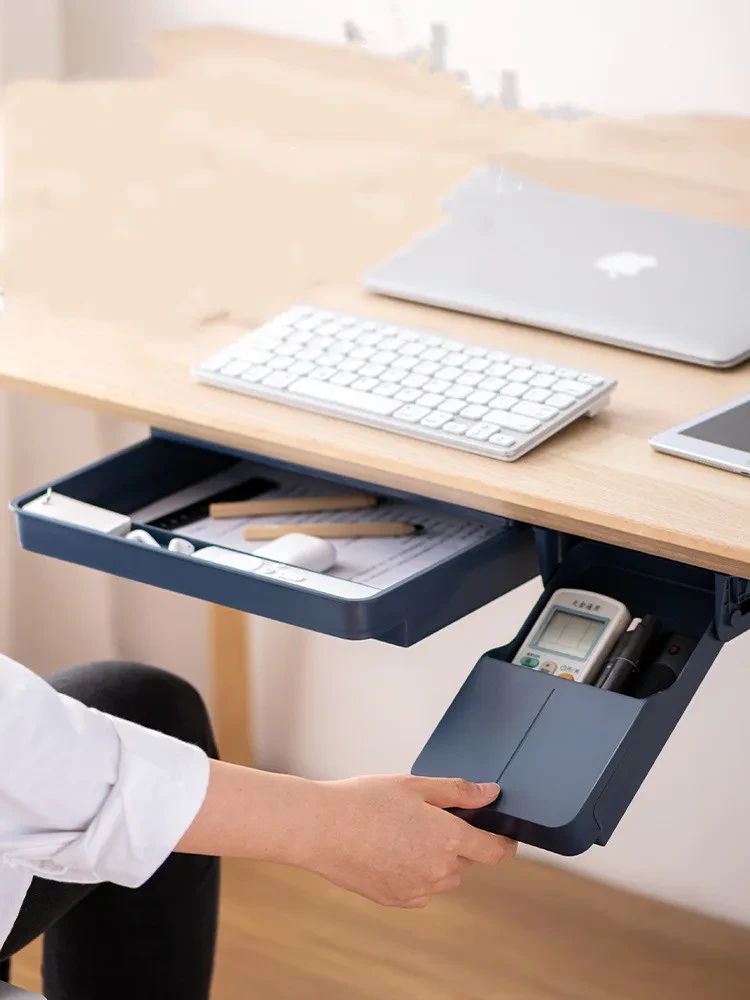 Caja de almacenamiento adhesiva para cajón debajo del escritorio, para oficina, soporte para bolígrafos, caja de clasificación oculta, bandeja organizadora para cuchillos y tenedores de cocina