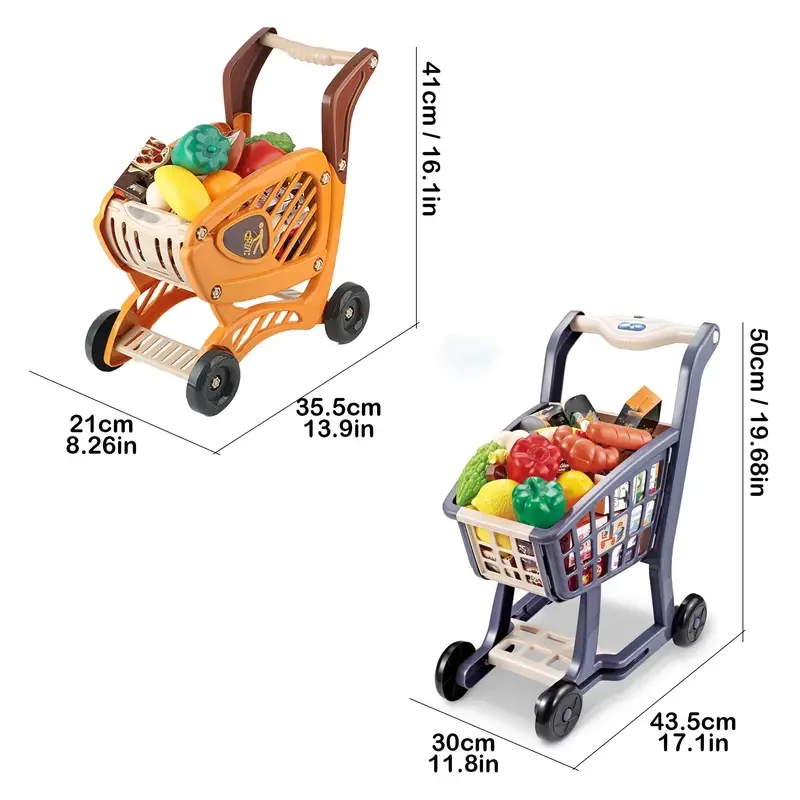 Carrito de supermercado de juguete para niños: regalo de Navidad perfecto para edades de 3 a 6 años. Incluye frutas y verduras. Color azul. Pilas no incluidas.