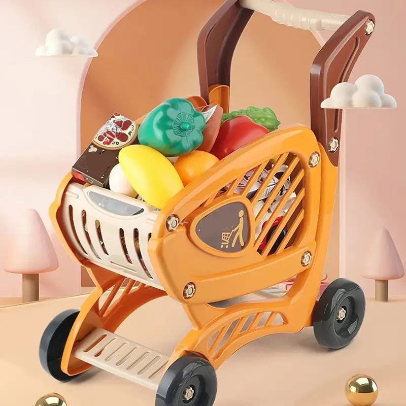 Carrito de supermercado de juguete para niños: regalo de Navidad perfecto para edades de 3 a 6 años. Incluye frutas y verduras. Color azul. Pilas no incluidas.