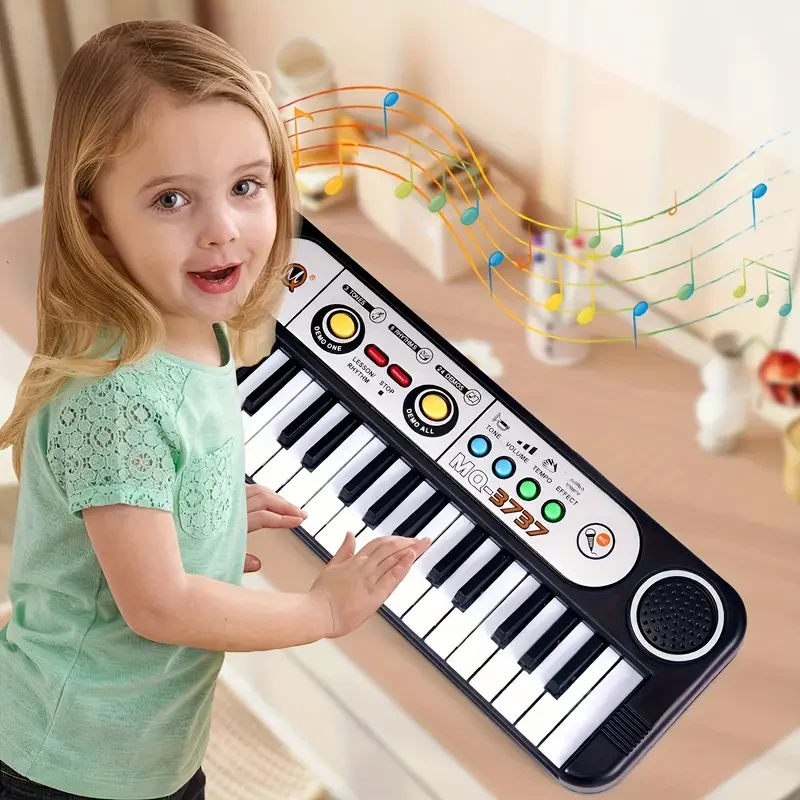 Teclado electrónico portátil de 37 teclas con micrófono: ideal para clases de piano, regalo perfecto de Navidad y cumpleaños para niños de 3 a 8 años, multicolor.