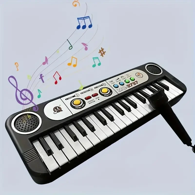 Teclado electrónico portátil de 37 teclas con micrófono: ideal para clases de piano, regalo perfecto de Navidad y cumpleaños para niños de 3 a 8 años, multicolor.