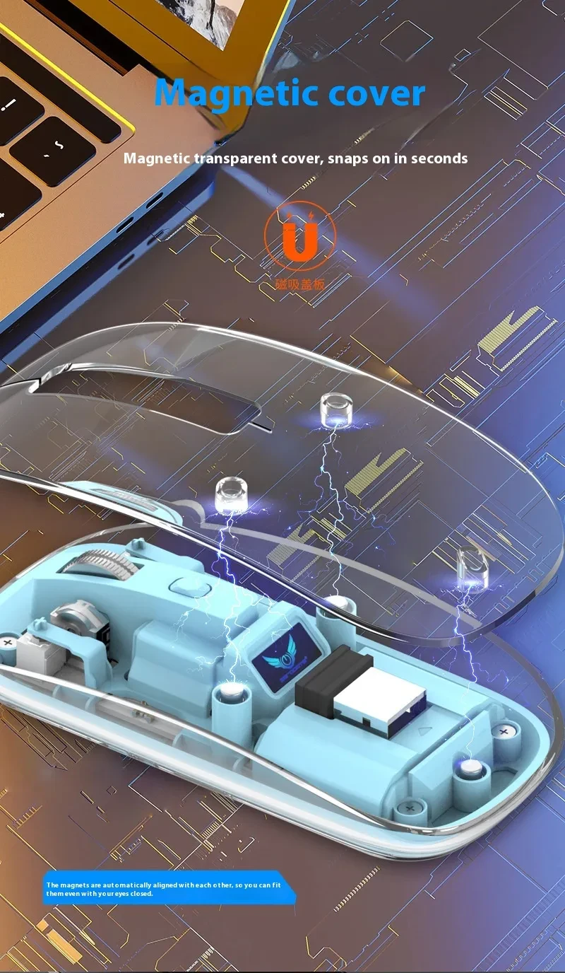 Ratón inalámbrico Bluetooth transparente magnético de tres modos