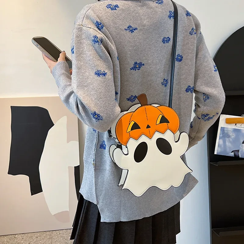 Bolsos de hombro de Halloween con diseño creativo de calabaza fantasma en 3D, bonitos bolsos para mujer, monederos para teléfono móvil, bolsos cruzados de dulces personalizados novedosos.