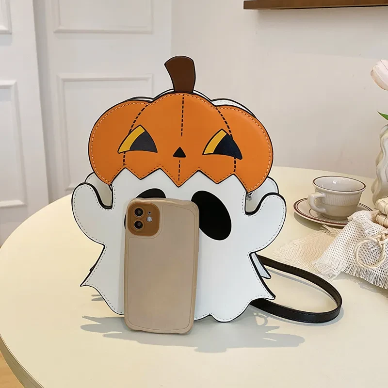 Bolsos de hombro de Halloween con diseño creativo de calabaza fantasma en 3D, bonitos bolsos para mujer, monederos para teléfono móvil, bolsos cruzados de dulces personalizados novedosos.
