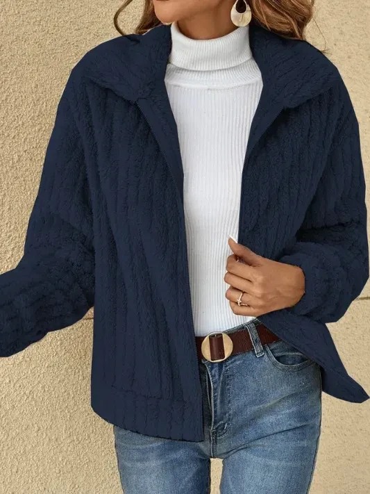 Chaqueta corta de polar con solapa para mujer