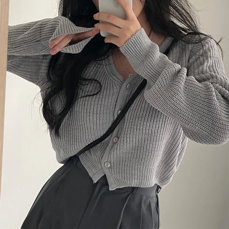 Abrigo de suéter corto estilo francés de moda para mujer