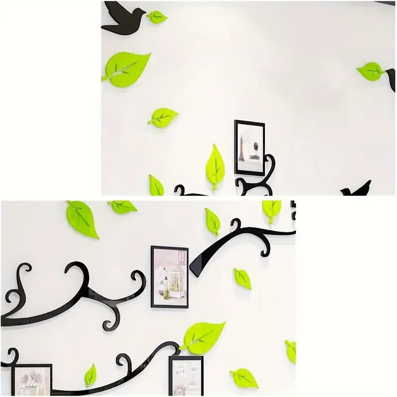 Calcomanía de pared de árbol 3D DIY con marcos de fotos - Mural familiar en verde pastel
